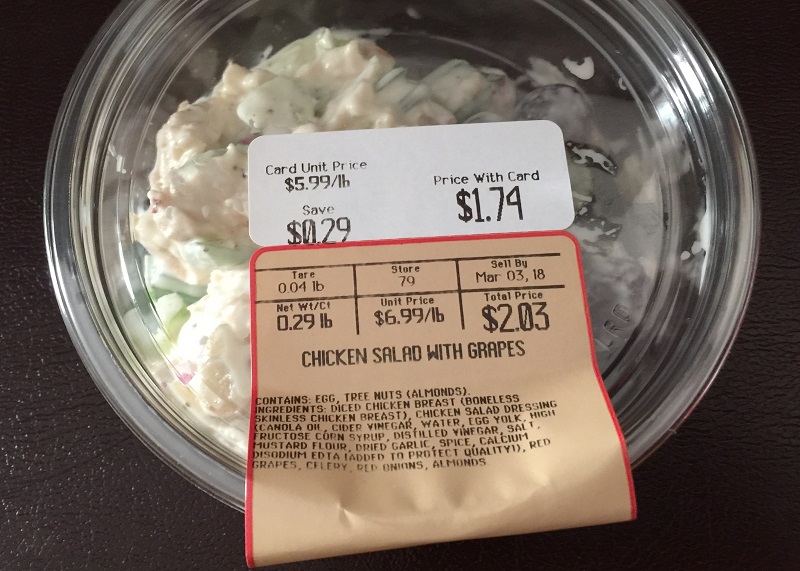 The price, and ingredients, of King Sooper's Chicken salad with grapes