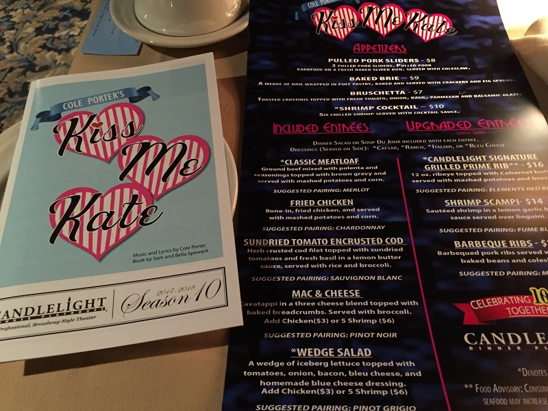 The program and the menu for Kiss Me Kate